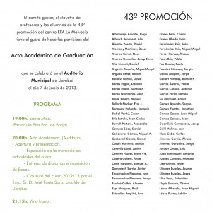 Programa del acto de clausura de la 43ª promoción de la Efa la Malvesia