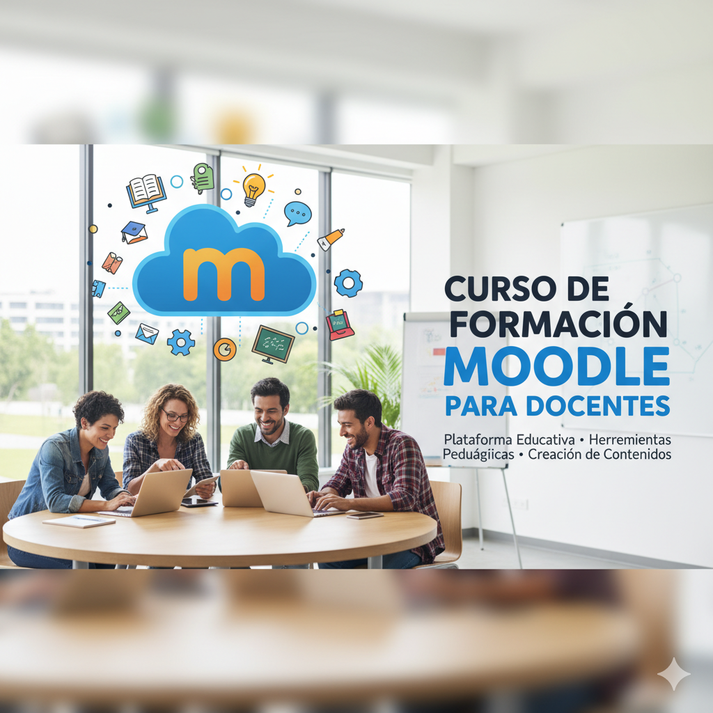 Docentes trabajando con Moodle